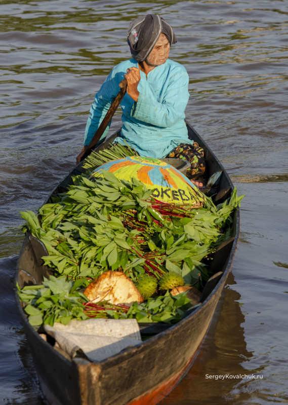 рынок Локбейнтан, река Мартапура, Город Банджармасин, Южный Калимантан, Индонезия